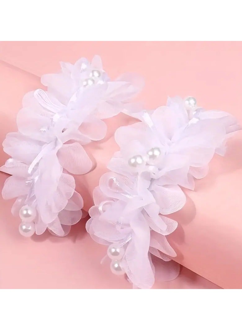 Goolsky 2pcs Toddler Girls Faux Pearl Flowers Decor Hair Tie, Ideal choice for Gifts - Image 4
