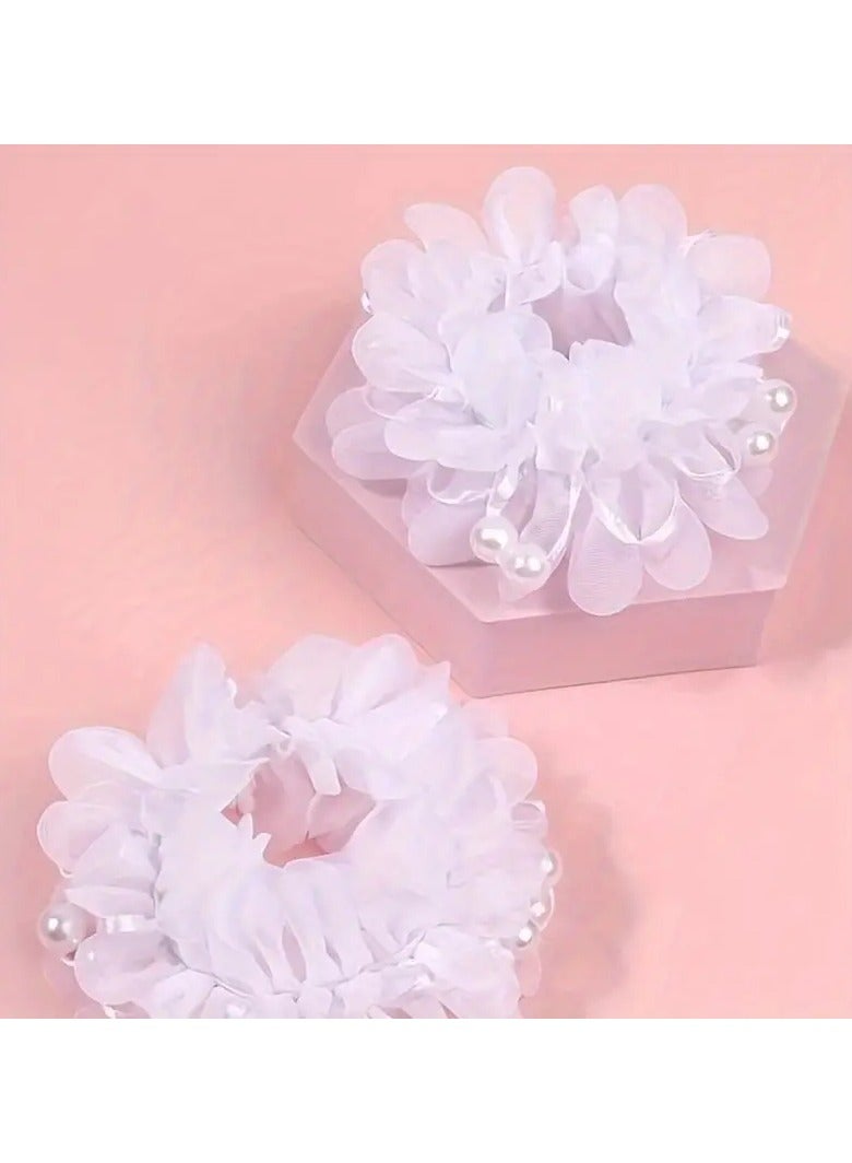Goolsky 2pcs Toddler Girls Faux Pearl Flowers Decor Hair Tie, Ideal choice for Gifts - Image 5