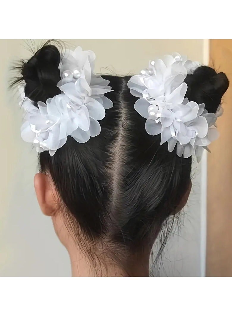 Goolsky 2pcs Toddler Girls Faux Pearl Flowers Decor Hair Tie, Ideal choice for Gifts - Image 1