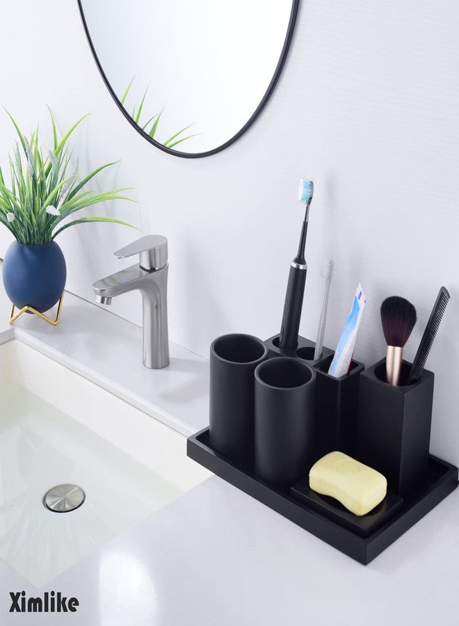 Ximlike Matte Black Bathroom Accessories Set 6 Pieces, Bathroom Accessory Set Bathroom Decor with 1 Vanity Tray, 2 Tumbler Cups, 1 Makeup Brushes Holder, 1 Toothbrush Holder, 1 Soap Dish - Image 2
