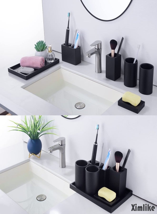 Ximlike Matte Black Bathroom Accessories Set 6 Pieces, Bathroom Accessory Set Bathroom Decor with 1 Vanity Tray, 2 Tumbler Cups, 1 Makeup Brushes Holder, 1 Toothbrush Holder, 1 Soap Dish - Image 3