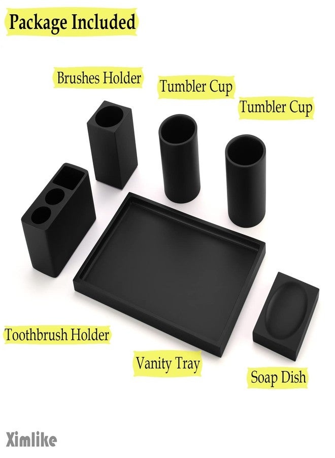 Ximlike Matte Black Bathroom Accessories Set 6 Pieces, Bathroom Accessory Set Bathroom Decor with 1 Vanity Tray, 2 Tumbler Cups, 1 Makeup Brushes Holder, 1 Toothbrush Holder, 1 Soap Dish - Image 4