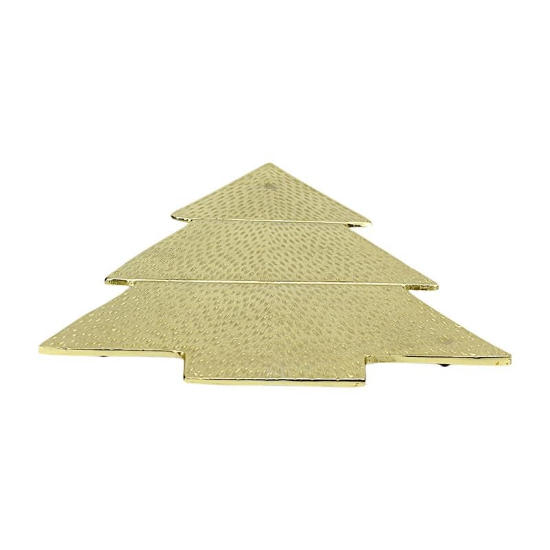 Hind Decor Golden Aluminum Handcrafted Christmas Tree-Shaped Tray - Image 1