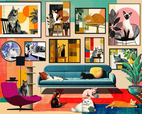 Springbok MidCentury Cats 1000 Piece Jigsaw Puzzle for Adults Poster Now Included Unique Cut Pieces Made in USA - Image 1