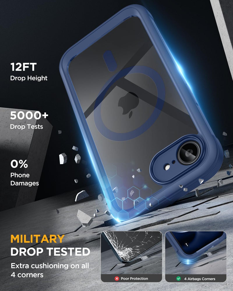 Miracase Magnetic for iPhone 16e Case Full-Body Phone with Built-in Glass Screen Protector, [Compatible with MagSafe] Military Drop Proof 16E Cover Bumper 6.1 inch, Blue - Image 5