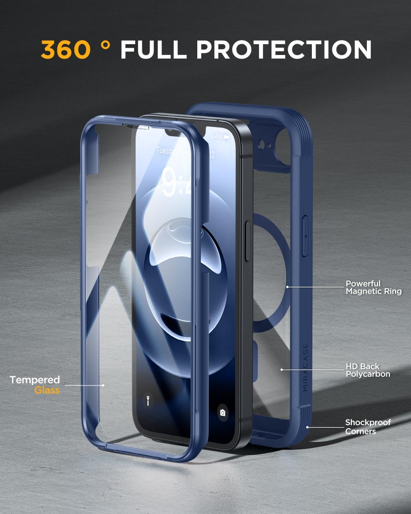 Miracase Magnetic for iPhone 16e Case Full-Body Phone with Built-in Glass Screen Protector, [Compatible with MagSafe] Military Drop Proof 16E Cover Bumper 6.1 inch, Blue - Image 3