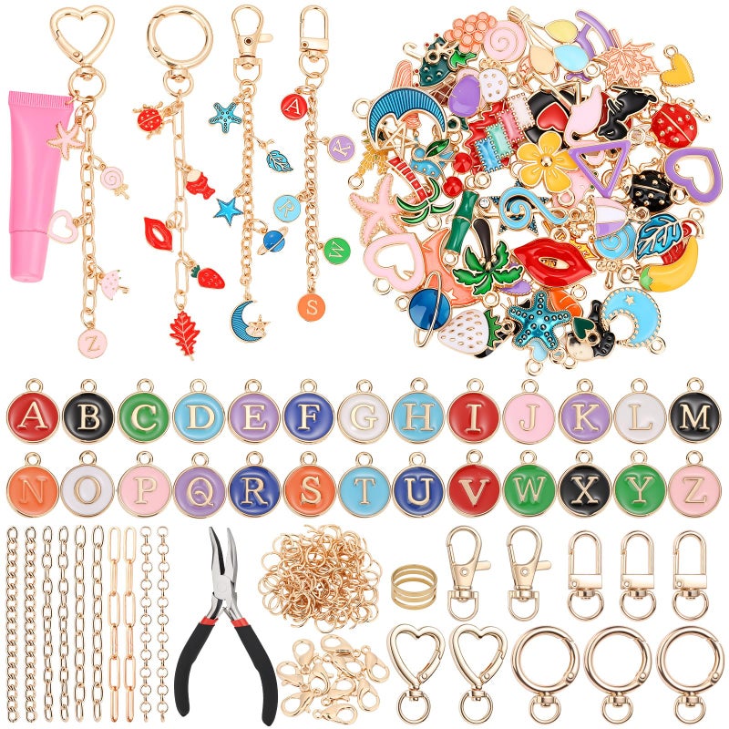 selizo 198Pcs Charms Lip Gloss Keychain Making Kit, DIY Craft Supplies with Charms, Key Chain Hooks, Jump Rings, Lobster Clasps, Chains & Tools, Jewelry Making Kit for Custom Keychains, Bags, Gifts - Image 1