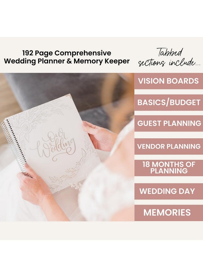 bloom daily planners Wedding Planner & Organizer/Hardcover Keepsake Journal With Essential Planning Tools - Checklists, Vision Boards, Tips & More - 9"X11" - Silver Floral (Undated)  - Image 2