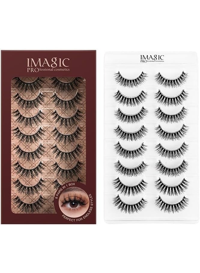 IMAGIC 8-Pair 3D False Eyelashes – Natural & Dramatic Volume, Lightweight Reusable Lashes, Soft Wispy Handmade Lashes for Daily Wear & Party Makeup (T09) - Image 1