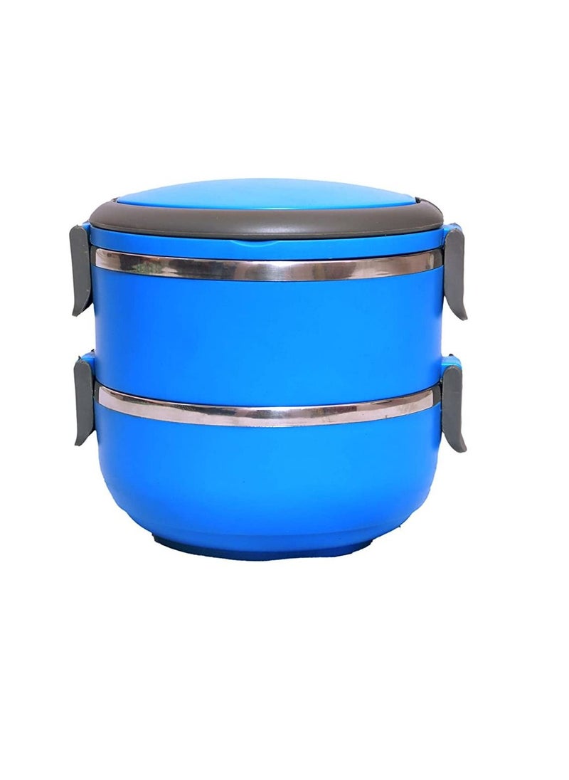 ALMUFARREJ - Stainless Steel Two Layer Lunch Box Strong and Durable, Easy to Clean, (Blue) - Image 1