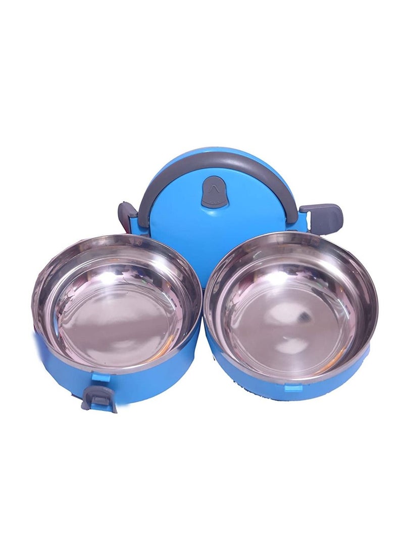 ALMUFARREJ - Stainless Steel Two Layer Lunch Box Strong and Durable, Easy to Clean, (Blue) - Image 1