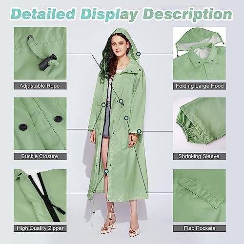 LAMA Womens Long Raincoats Rain Jacket Waterproof Packable Outdoor Hooded Windbreaker Lightweight Adjustable Waist for Outdoors(Green, XXL) - Image 3