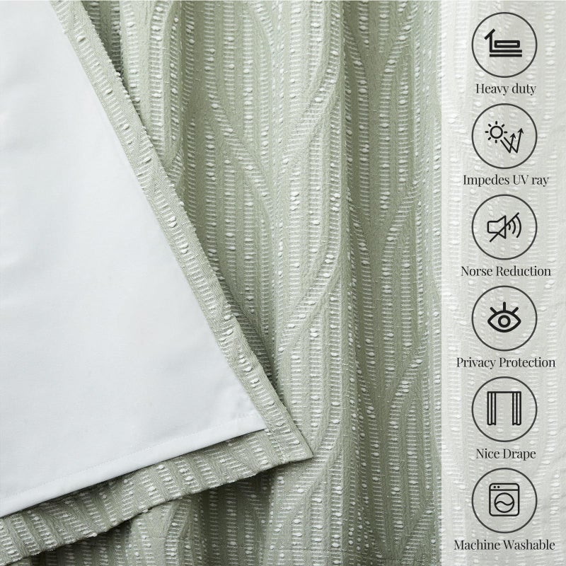 Drapexpert Green and White 100% Blackout Geometric Jacquard Curtains - Thermal Insulated Noise Reducing Drapes for Bedroom and Living Room, 52" x 96" - Image 5