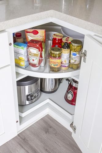 Kitchen Spaces Lazy Susan Deep Organizer Bins, Corner Cabinet Turntable Shelf Storage for Kitchen and Pantry Items, Clear and Sturdy with Built-In Handles, 2 Pack - Image 4