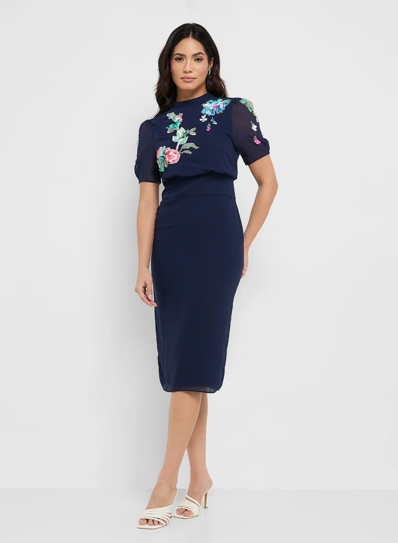Hope & Ivy Floral Sheer Midi Dress