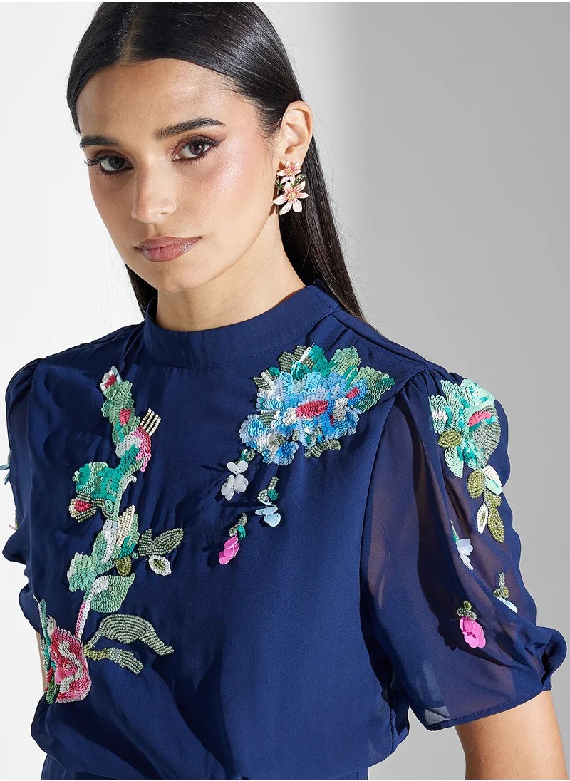 Hope & Ivy Embellished Midi Pencil Dress With Tie Back