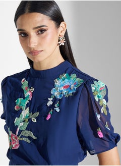 Hope & Ivy Embellished Midi Pencil Dress With Tie Back  - Image 3