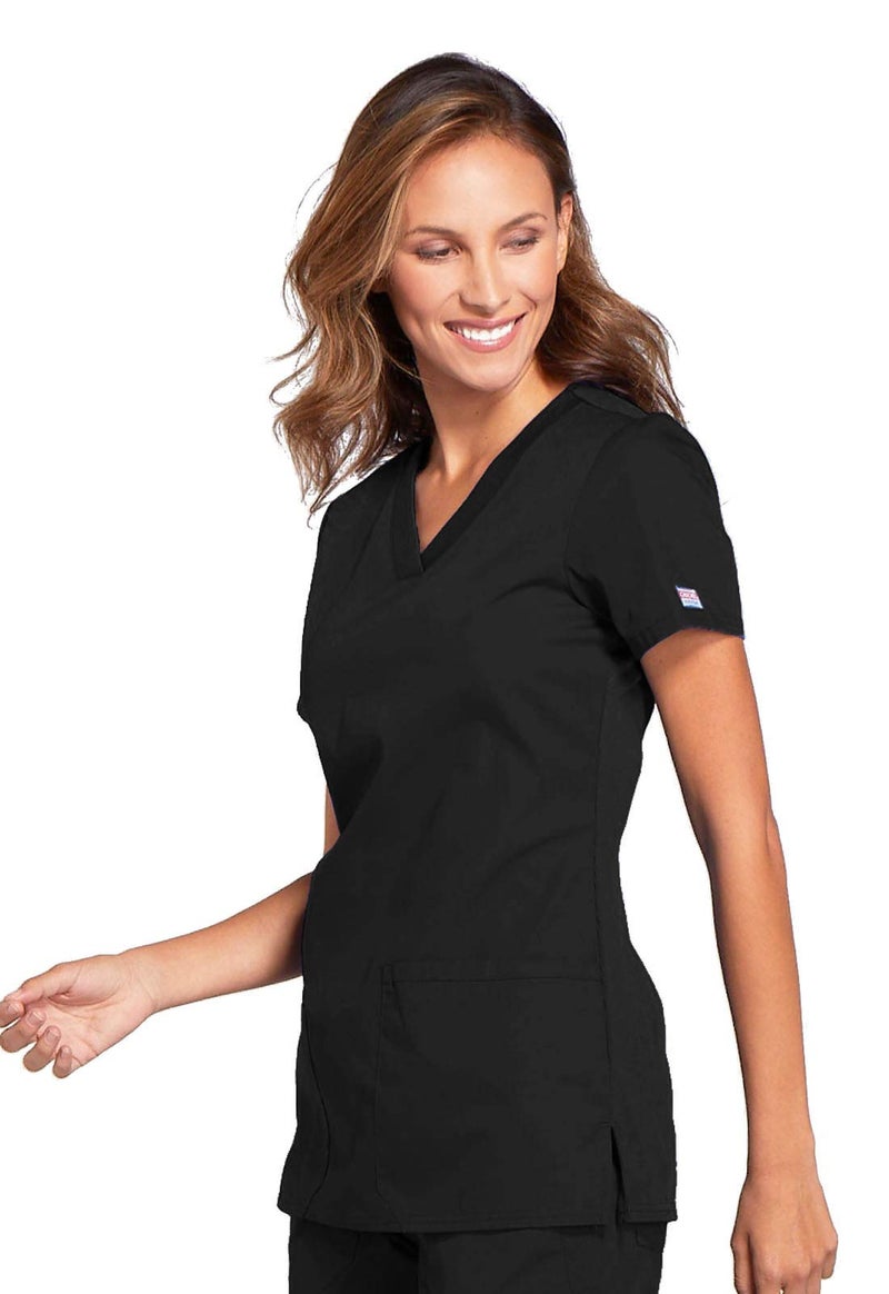 Cherokee بلوزة شيروك النسائية على شكل حرف V، سوداء، صغيرة - Image 3