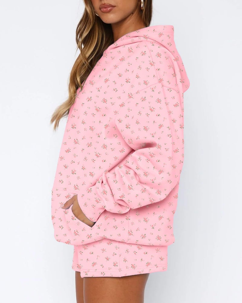 BAIGRAM Women Oversized Ditsy Floral Fleece Hoodies Snowflake Print Hooded Sweatshirt 2025 Y2K Aesthetic Fall Pullover - Image 2