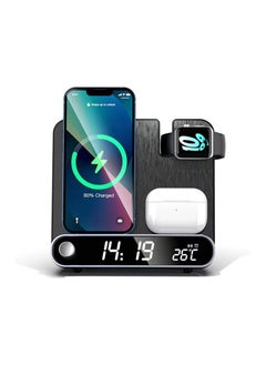 2024 New Wireless Charging Station, 3 in 1 Desktop Charging Station with Clock/Alarm, 15W Fast Charging for Different Phone, Smart 3 in 1 Wireless Charger Alarm Clock with Smartwatch, Earphones