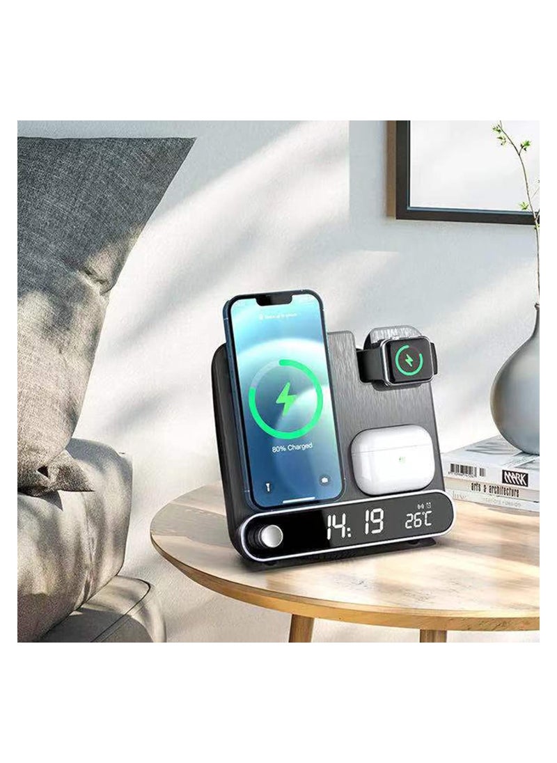 SYOSI - 2024 New Wireless Charging Station, 3 in 1 Desktop Charging Station with Clock/Alarm, 15W Fast Charging for Different Phone, Smart 3 in 1 Wireless Charger Alarm Clock with Smartwatch, Earphones - Image 1