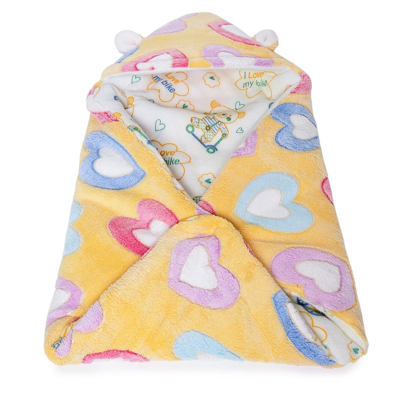 Superminis Newborn Baby Hooded Blanket Cum Wrapping Sheet (0-6 Months, Yellow) - Image 1