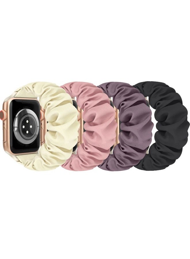 ShuYo 4 Packs Scrunchie Band Compatible with Apple Watch 38mm 40mm 41mm 42mm 44mm 45mm 49mm,Cute Printed Elastic Bands Women Bracelet Strap for iWatch Series 8 7 6 5 4 3 2 1 SE Ultra(42 44 45 49mm L) - Image 1