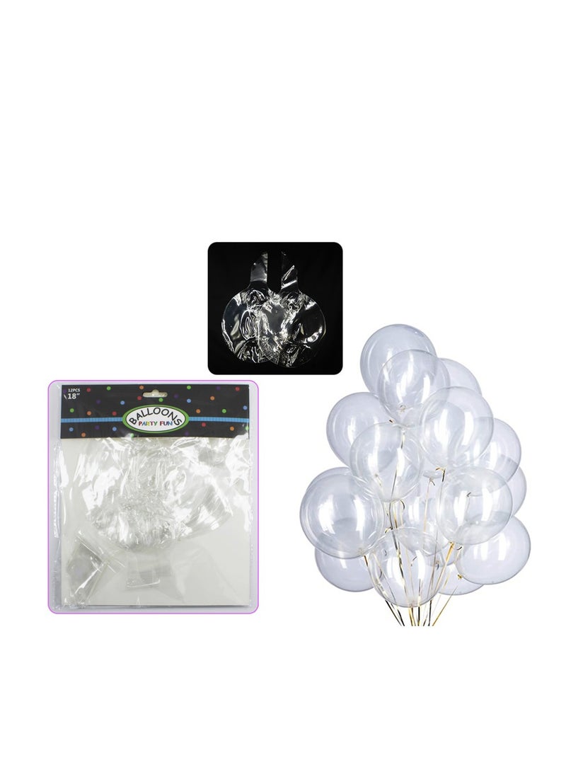 Party Fun 18in Latex Helium Float Balloon (Pack of 12 Pieces, White Transparent) - Image 2