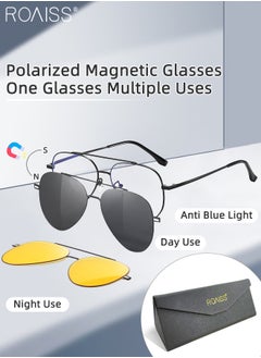 roaiss 3-in-1 Magnetic Polarized Clip-On Sunglasses Set, Blue Light Blocking Glasses with Magnetic Polarized Lens and Magnetic Night Vision Lens, Versatile Eyewear for Day and Night Use for Men and Women  - Image 1