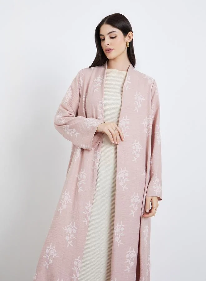 Amirah Women Pink Floral Print Open Front Abaya