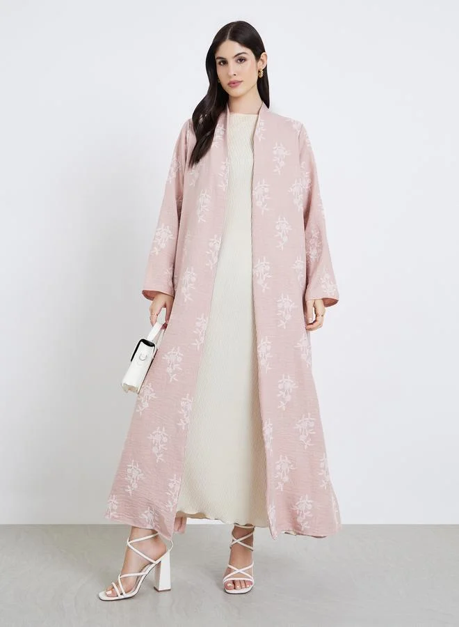 Amirah Women Pink Floral Print Open Front Abaya