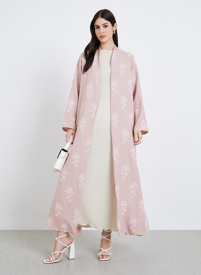 Amirah Women Pink Floral Print Open Front Abaya - Image 1