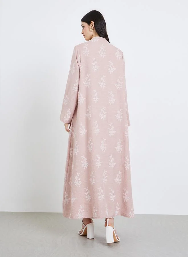 Amirah  Women Pink Floral Print Open Front Abaya for Women | Best Price UAE