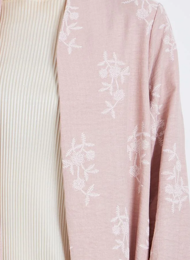 Amirah  Women Pink Floral Print Open Front Abaya for Women | Best Price UAE