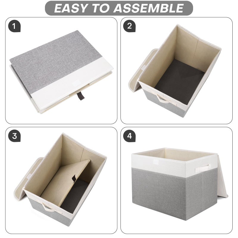 Bagnizer Large 22 Quart Linen Fabric Foldable Storage Bin Cube Organizer Basket with Flip-Top Lid & Handles, Clothes Blanket Box for Home, Office, Closet, Gray & White, 4 Pack 14.6 x 9.5 x 9.5â€ - Image 3