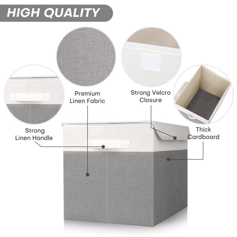 Bagnizer Large 22 Quart Linen Fabric Foldable Storage Bin Cube Organizer Basket with Flip-Top Lid & Handles, Clothes Blanket Box for Home, Office, Closet, Gray & White, 4 Pack 14.6 x 9.5 x 9.5â€ - Image 5