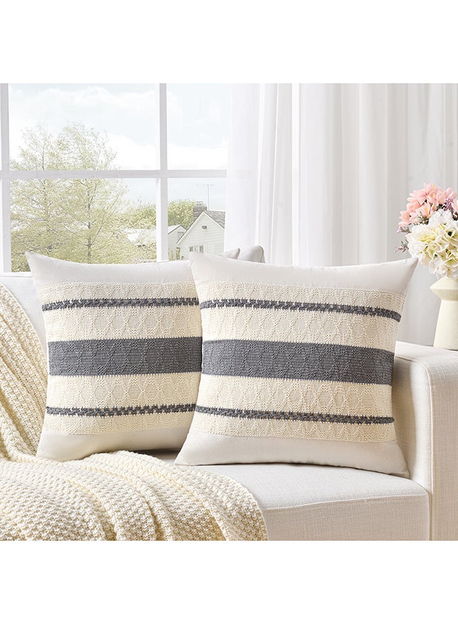 Fancy Homi مجموعة من 2 غطاء وسادة زخرفي عتيق للكنبة، السرير والأريكة، نمط ساحلي بوهيمي وريفى، تصميم جمالي وحديث - 45x45 سم - رمادي محايد - Image 1