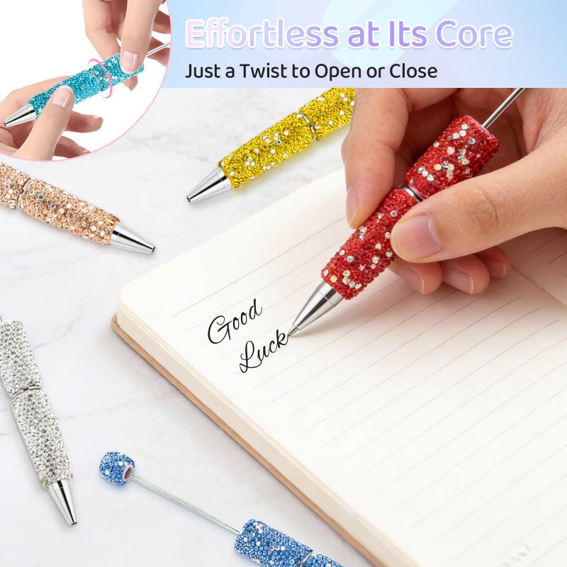 DASTTUIS 48 Pcs DIY Diamond Beadable Pen Kit - 16 Plastic Rhinestone Beaded Pens Bulk with Refills & Bags - Beaded Pen Kit for Students & Teachers â€“ School Projects, Office Gifts (Multicolor) - Image 3