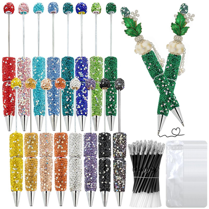 DASTTUIS 48 Pcs DIY Diamond Beadable Pen Kit - 16 Plastic Rhinestone Beaded Pens Bulk with Refills & Bags - Beaded Pen Kit for Students & Teachers â€“ School Projects, Office Gifts (Multicolor) - Image 1