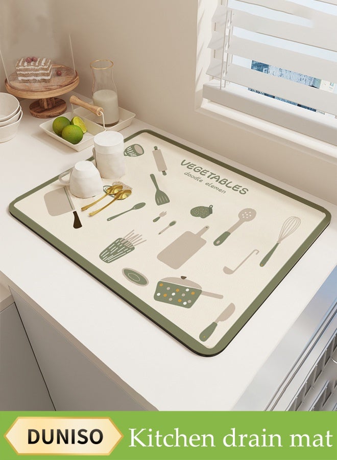 DUNISO Kitchen Drain Mat，Diatom Mud Drainage Pad，Dishwashing Mat, Insulation Mat，Tea Cup Cushion，Anti Fouling and Anti Slip，Can Be Used in Kitchens, Restaurants and Bars，40*60CM，Impression Green - Image 1