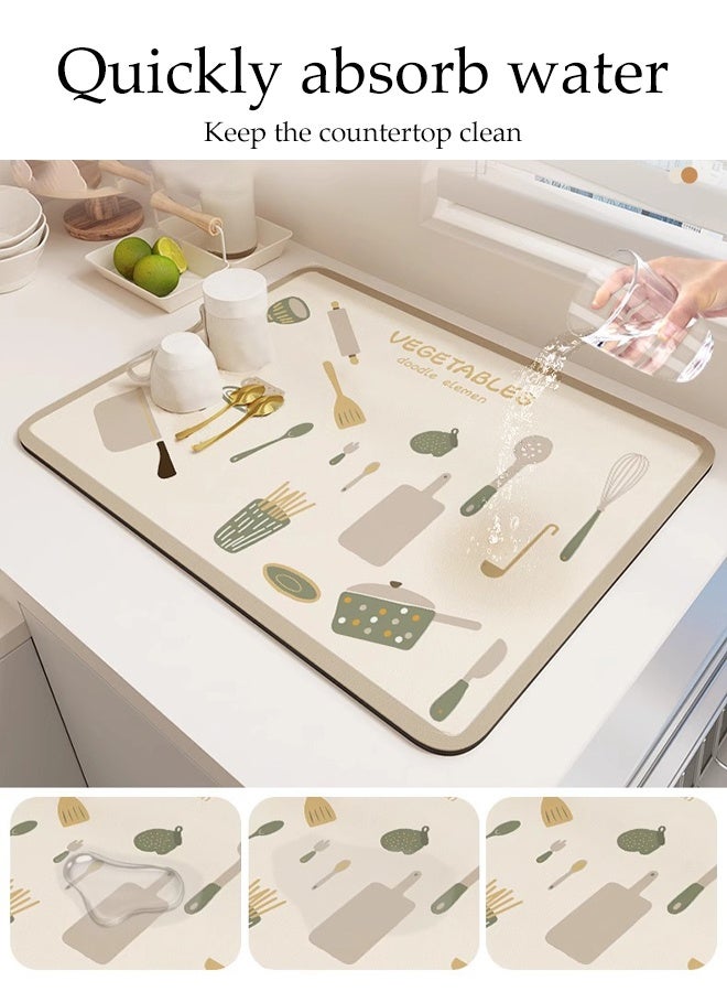 DUNISO Kitchen Drain Mat，Diatom Mud Drainage Pad，Dishwashing Mat, Insulation Mat，Tea Cup Cushion，Anti Fouling and Anti Slip，Can Be Used in Kitchens, Restaurants and Bars，40*60CM，Impression Green - Image 3