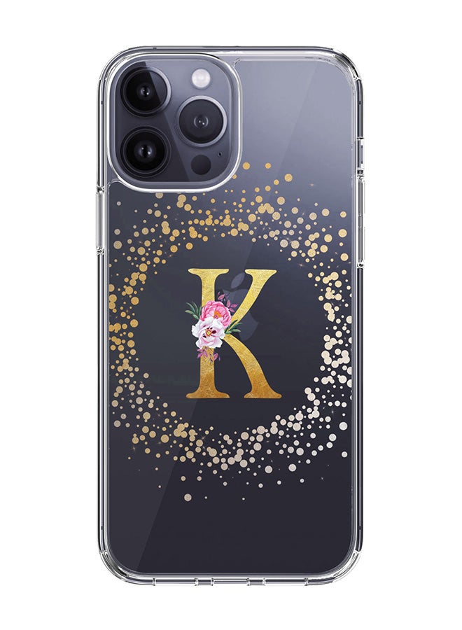 Stylizedd Classic Clear Case For iPhone 15 Pro Max, Hybrid Soft Case Thin Cover- Custom Monogram Initial Letter Floral Pattern Alphabet - K(Transparent) - Image 1