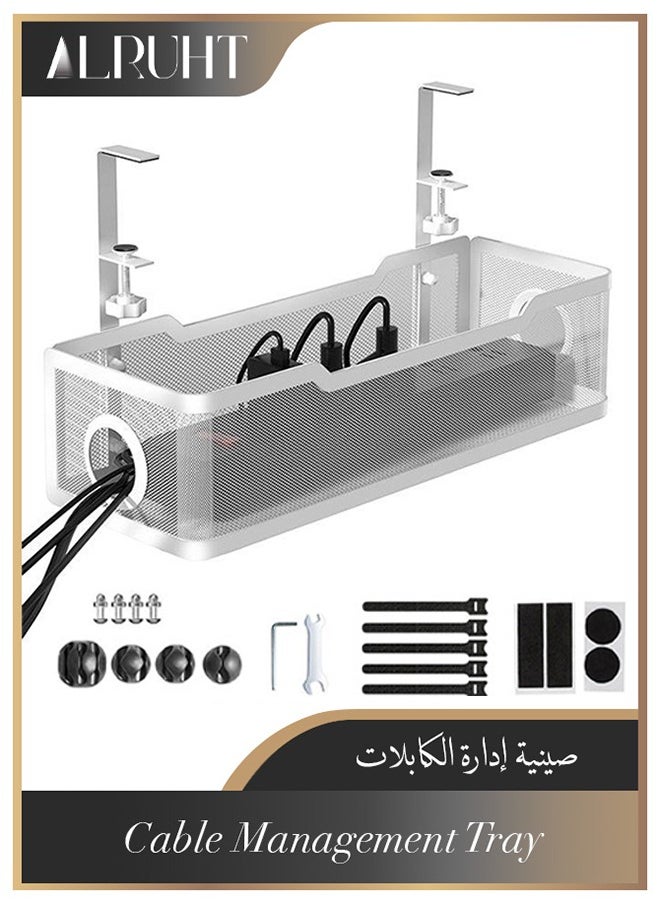 Alruht Under Desk Cable Management Tray, Wire Management, No Drill, No Screws, Cable Tray with Clamp for Desk Wire Management, Computer Cable Rack for Office, Home, No Damage to Desk  - Image 1