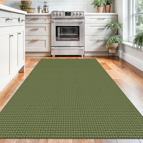 KOZYFLY Washable Area Rug 4x6 ft Non Slip Rubber Backed Living Room Rugs Braided Woven Cotton Kitchen Rugs Indoor Entryway Rug Floor Carpet for Dining Living Room Bedroom, Bright Green/Earthy Green - Image 2