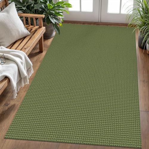 KOZYFLY Washable Area Rug 4x6 ft Non Slip Rubber Backed Living Room Rugs Braided Woven Cotton Kitchen Rugs Indoor Entryway Rug Floor Carpet for Dining Living Room Bedroom, Bright Green/Earthy Green - Image 1