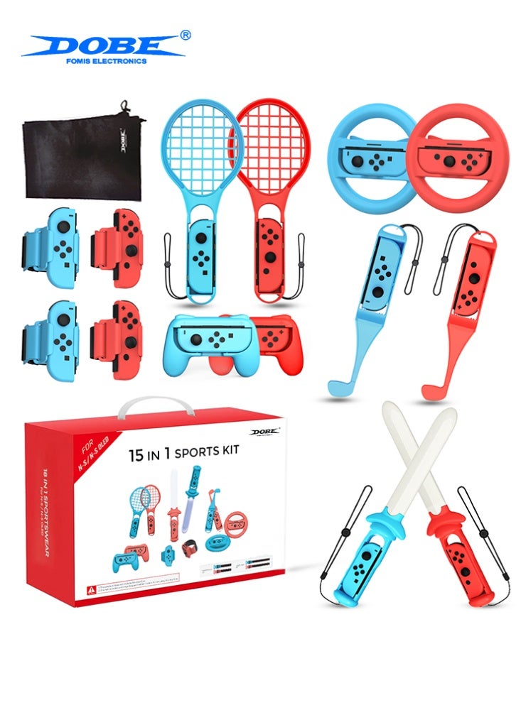 دوبي مجموعة ملحقات رياضية 15 في 1 لجهاز Switch مع حقيبة تخزين متوافقة مع جهاز Nintendo Switch/OLED Joy-con، لتجربة ألعاب رياضية أصلية لجهاز Switch، لاعبين مزدوجين، تجمعات عائلية، كاسر الجليد الاجتماعي، مجموعة ملحقات أساسيات العطلات - Image 1