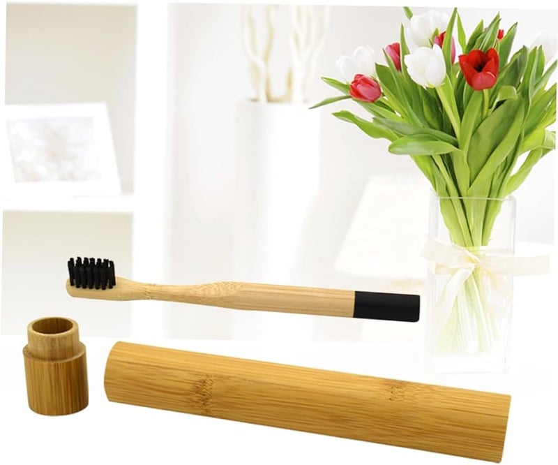 Bamboo Toothbrush Set With Case Biodegradable Natural Bristles Eco Friendly - Image 5