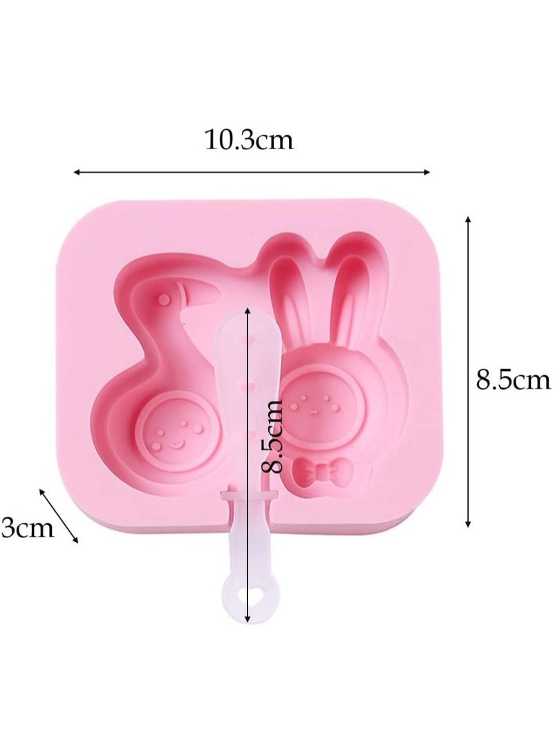 zoba Ice cream molds - Silicone molds in rabbit and duck shapes with sticks - Perfect for making ice cream, cakes, and cheesecakes at home - Multicolored - 2 pieces - Image 3