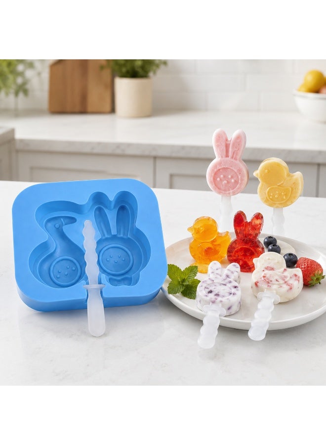 zoba Ice cream molds - Silicone molds in rabbit and duck shapes with sticks - Perfect for making ice cream, cakes, and cheesecakes at home - Multicolored - 2 pieces - Image 5