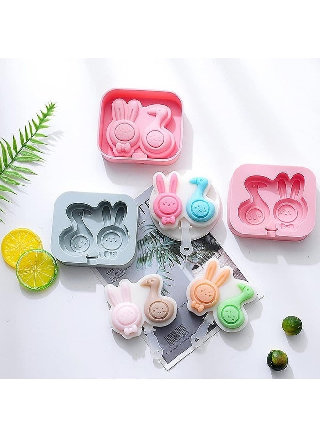 zoba Ice cream molds - Silicone molds in rabbit and duck shapes with sticks - Perfect for making ice cream, cakes, and cheesecakes at home - Multicolored - 2 pieces - Image 2